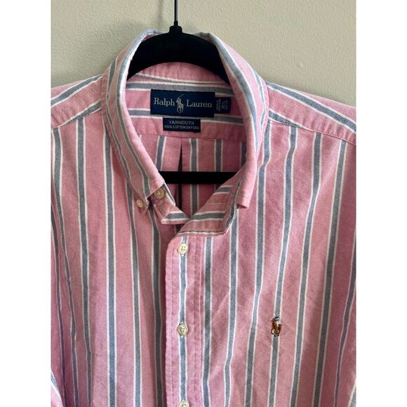Men’s Ralph Lauren Pink and Chambray Blue Stripe Oxford Shirt - Picture 2 of 4